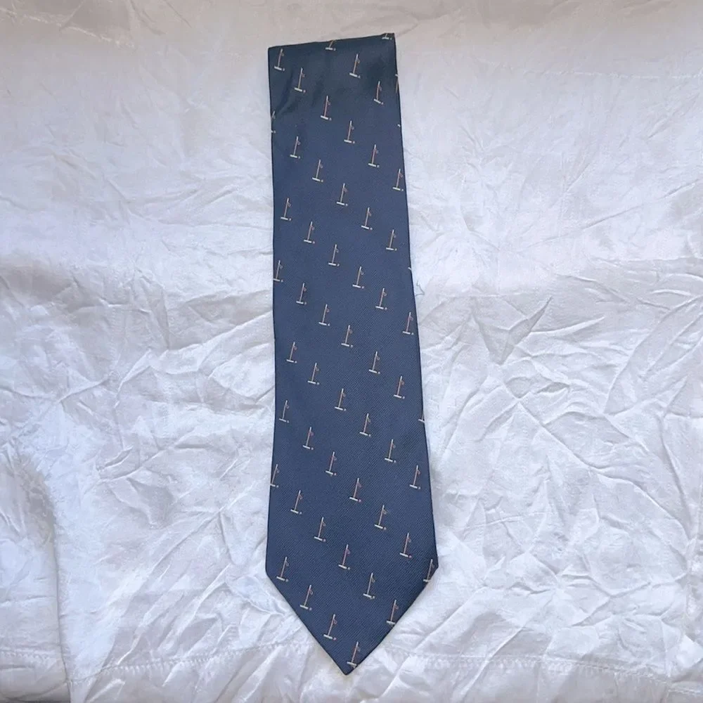 Vtg 70s Rivetz of Boston Navy Blue‎ Polyester Wide Tie with Polo Mallet Print